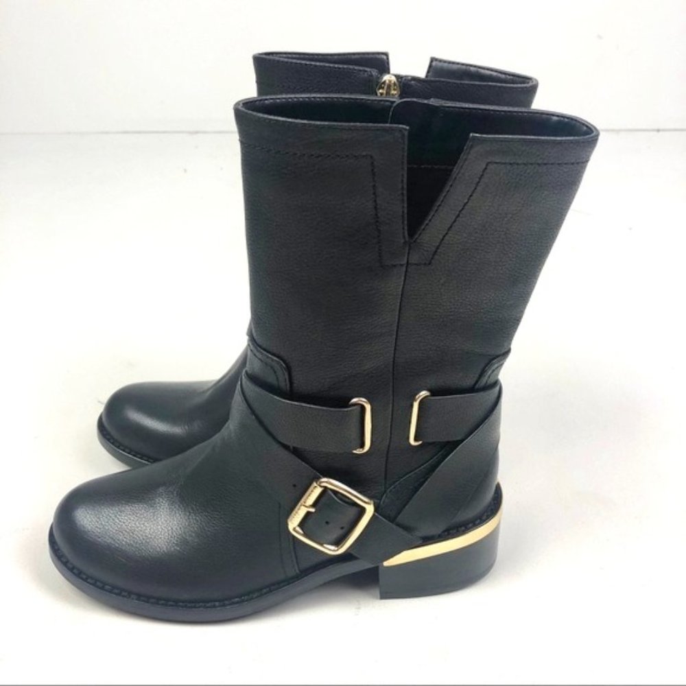 NIB Vince Camuto Wethima Black Leather Moto Boots 7-7.5